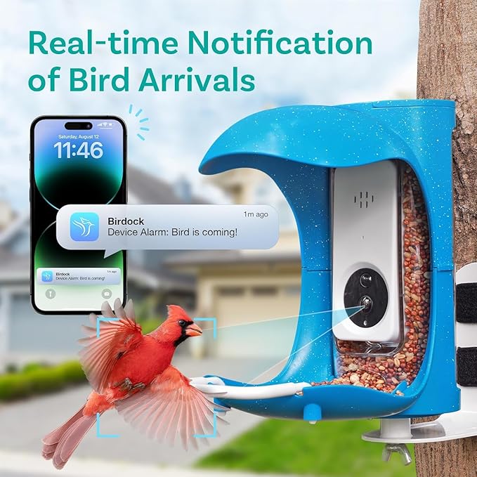 Birdock 1296P HD AI Identify Smart Bird Feeder with Camera,1296P HD AI Identify Wild Watching Camera, Auto Capture Videos & Motion Detection,Gift for Bird Lover (2.4G HZ WiFi)(Blue)