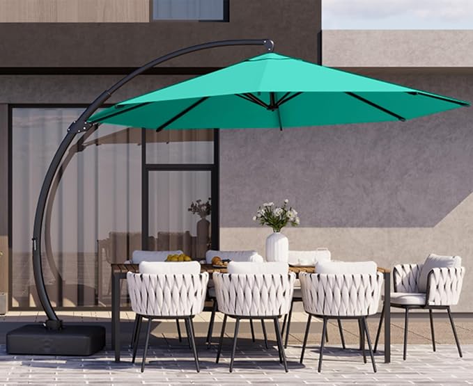Kingdura 11ft Offset Cantilever Patio Umbrella with Base Included, Large Round Aluminum Outdoor Umbrella, 360° Rotation & Infinite Tilt, Heavy Duty Frame for Deck Pool Backyard, Turquoise Blue