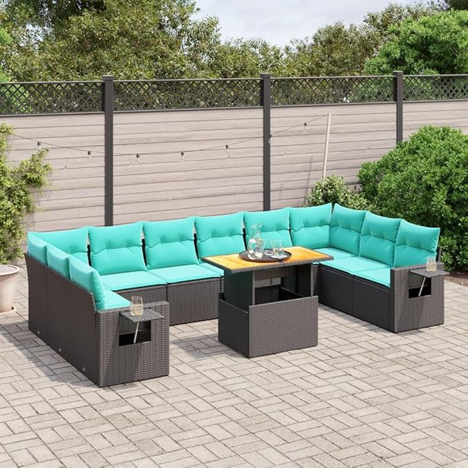 vidaXL Patio Sofa Set with Cushions 11 Piece, Outdoor Sectional Sofa Couch, Patio Conversation Set for Garden Backyard, Black Poly Rattan