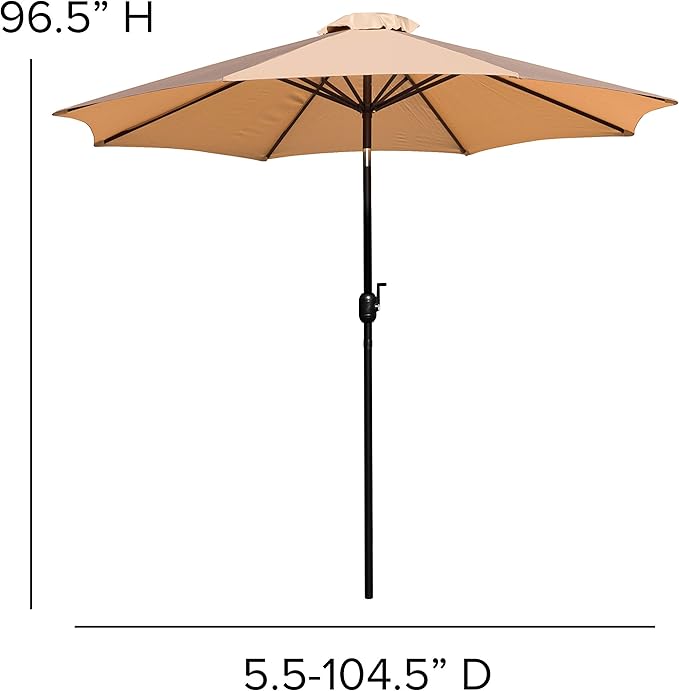 EMMA + OLIVER 9' Tan Outdoor Patio Umbrella With Easy To Use Crank And Tilt Function - Round Patio Table Umbrella with 1.5" Diameter Steel Pole
