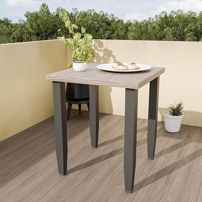 Modern Outdoor Side Table, Wood Grain Top End Table for Patio, Deck, Porch, Garden, Weather Resistant Steel Frame, Brown