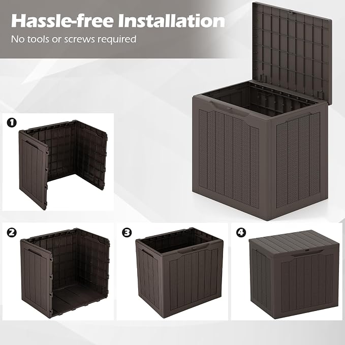 Giantex 25 Gallon Outdoor Storage Box, Patio Deck Box with Lockable Lid, Wicker-woven Texture, Waterproof Storage Bench for Pool Accessories, Garden Tools, Package Delivery, Patio Furniture (Brown)