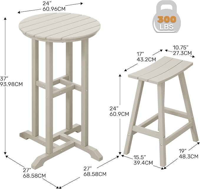 Costaelm Outdoor Bar Table, 37" Counter Height Round Patio Cocktail Bar Table, Patio Bar Table 3-Pieces Set Bistro Dining Table Pub Table for Front Porch Deck, Backyard, Garden, Sand
