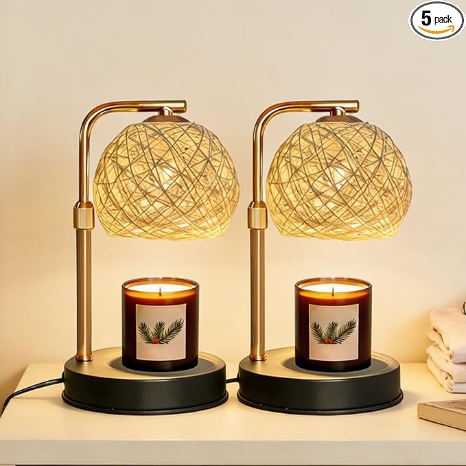 2-Pack Smart Timer Wax Warmer Lamp,Dimmable Flameless Melting Wax Lamp with Auto-Off Function,2-in-1Candle Warmer,No Fire No Smoke Safe for Kids Room,Modern Home Decor Lamp Gift for Family
