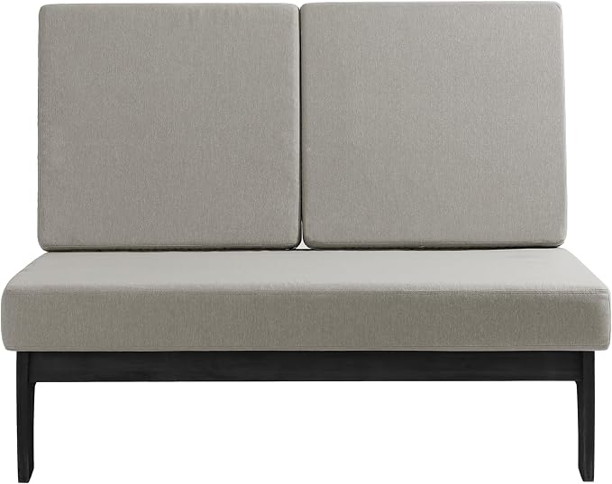 Outdoor Furniture Patio Couch, Weather Resistant Patio Loveseat Sofa Couch with Removable Cushion & Pillows, Black Wood Frame for Porch & Backyard Seating - Light Camel