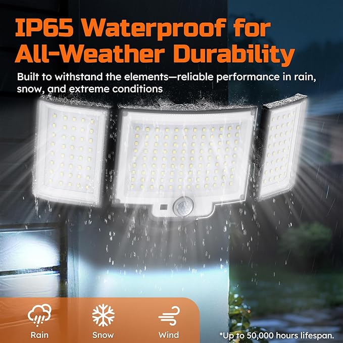 CLAONER 20W 3000LM LED Security Motion Sensor Outdoor Floodlights, 6500K Daylight Remote Control, 3 Modes Dusk to Dawn, Waterproof 3 Heads Hardwired Flood Light for Driveway, Garage, Porch(2 Pack)