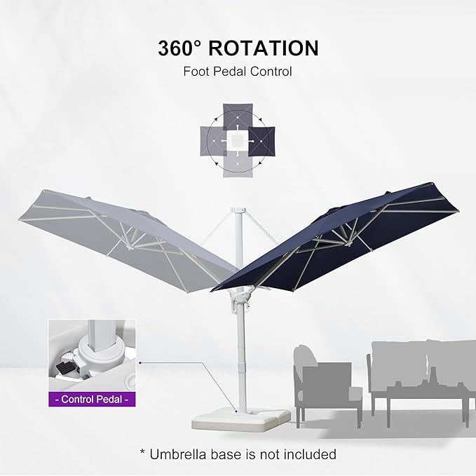 PURPLE LEAF 8 FT Patio Umbrella White Cantilever Umbrella Aluminum Square Outdoor Offset Umbrella Hanging Windproof with 360° Rotation for Garden Deck Pool, Navy Blue