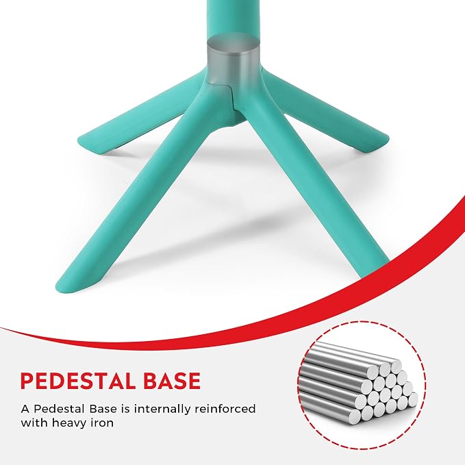 Costaelm Patio Table for 4-Person, Outdoor Patio PP Round Dining Table, All-Weather Bistro Dining Table for Backyard Deck Porch Poolside, Turquoise