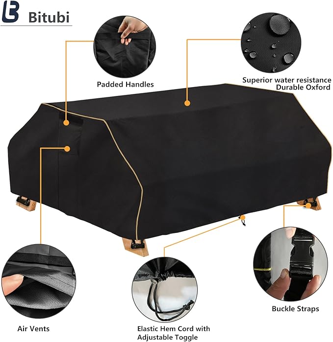 Bitubi 96 Inch Waterproof Picnic Table Cover With Bench Covers,Classic Black Wind Dust Proof Anti-UV, 96”Outdoor Cover For Picnic Table