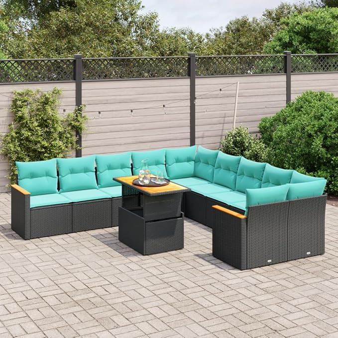 vidaXL Patio Sofa Set with Cushions 11 Piece, Outdoor Sectional Sofa Couch, Patio Conversation Set for Garden Backyard, Black Poly Rattan