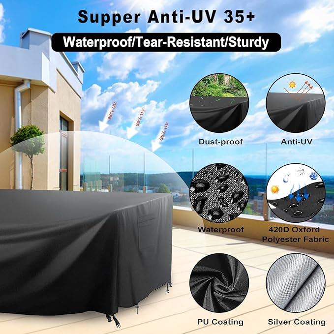 Patio Furniture Covers Waterproof, Outdoor Furniture Covers Rip-proof for Patio Furniture Set Table and Chairs, Windproof UV and Fade Resistant Outdoor Sectional Cover 74"L X 47"W X 28"H