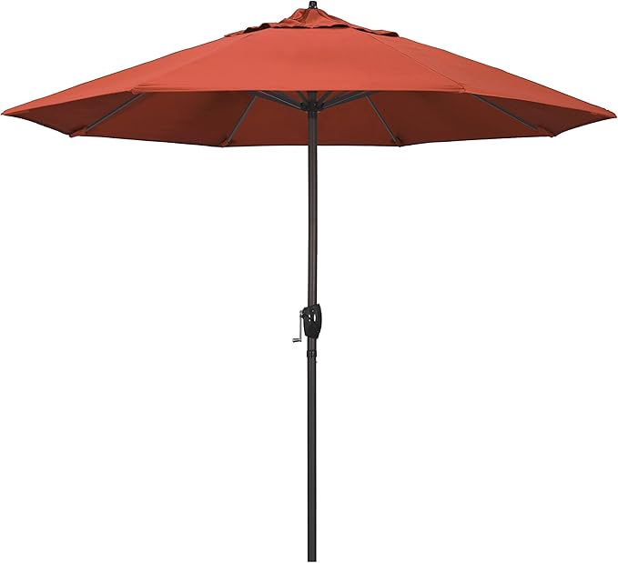 California Umbrella 9' Round Aluminum Outdoor Deck, Pool or Patio Umbrella, Crank Lift, Auto Tilt, Bronze Pole, Sunset Olefin