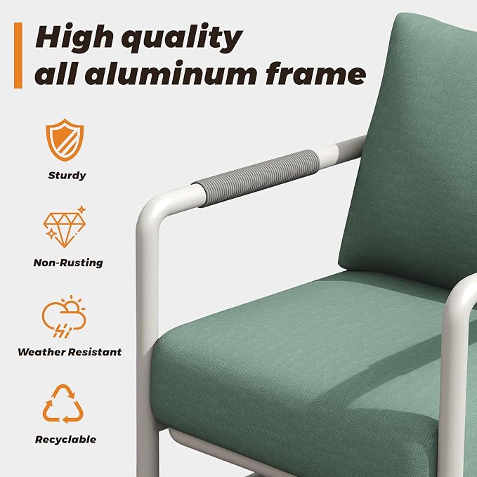 Outdoor Aluminum Patio Furniture Set with with 6.5" Thick Cushions,9-Piece Outdoor Sectional Conversation Set with Coffee Tables,All-Weather Patio Set for Backyard & Deck，White