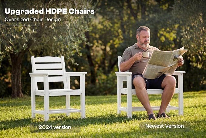 Perli™ 5-Piece Outdoor Dining Set, All-Weather HDPE Patio Furniture with 4 Armrest Chairs and Rectangular Table, UV-Resistant 4-Person Set for Deck, Backyard, White
