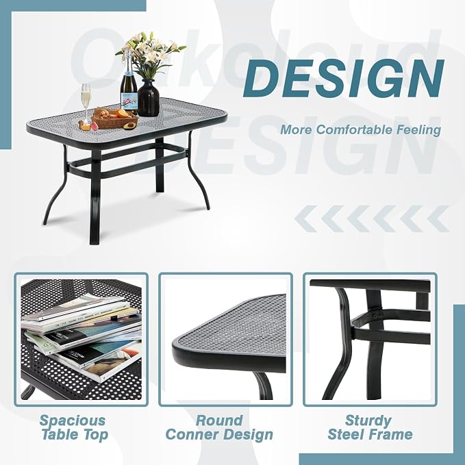 Oakcloud 8Pcs Metal Outdoor Furniture Patio Conversation Set (4 Spring Chairs, Loveseat, Bistro Table, 2 Coffee Tables) - Wrought Iron Patio Chair Set with Cushions (Blue)