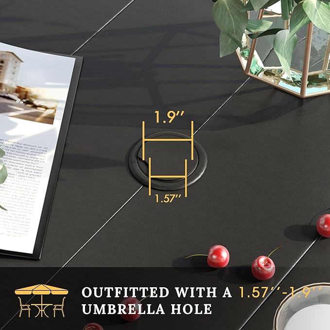 VICLLAX Outdoor Table and Chairs Set of 6, 7 Pieces Metal Patio Dining Set-63 Rectangle Dining Table and 6 Swivel Chairs for Lawn and Garden, Black Tabletop and Chairs