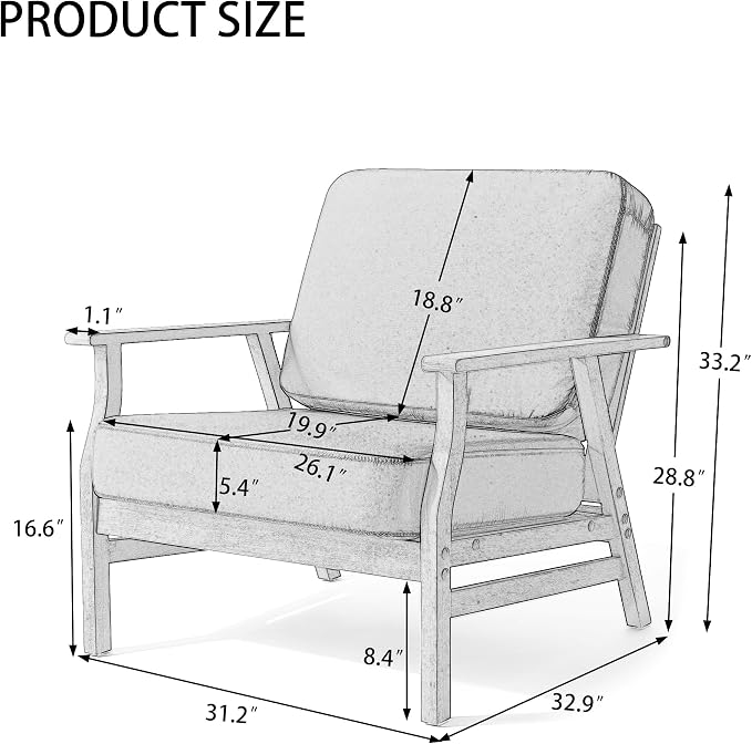 2 Piece Wood Patio Chair Outdoor Bistro Set, Outdoor Armrest Chair All Weather Patio Sofa Furniture Backyard Conversation Sets with Cushions, Dark Gray