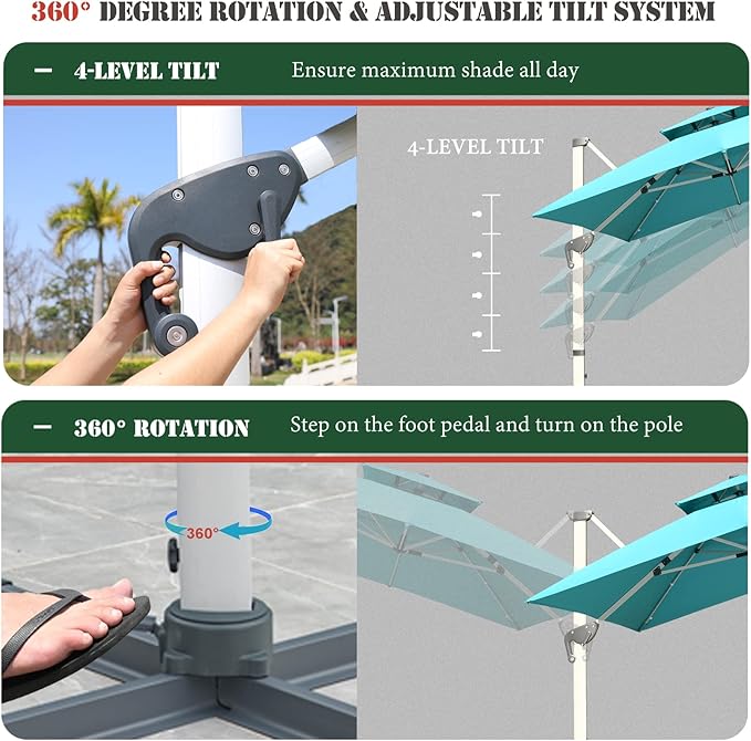 Cantilever Patio Umbrella with Cross Base and Cover Included - 360° Rotation Large Heavy Duty Offset Outdoor Umbrella with Easy Tilt for Pool Backyard Deck Garden (10x13 FT Turquoise Blue)