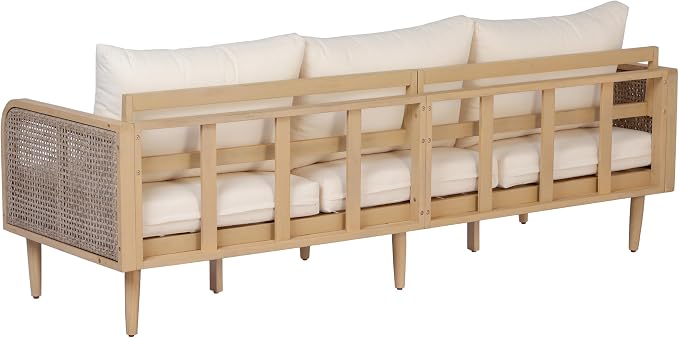 Christopher Knight Home Edward 5 Piece Patio Furniture Set with 3-Seater Sofas, Club Chairs and Coffee Table, Outdoor Acacia Wood Conversation Set, Patio Sofa Set for 8, Light Teak+Light Brown+Cream