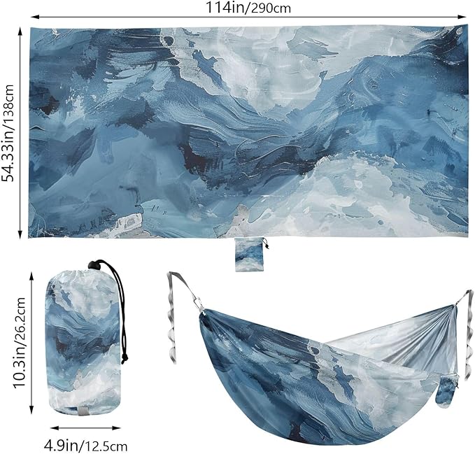 Blue and Gray Abstract Art 330lb Capacity Camping Hammocks with Hanging Ropree Hammock for Outside Beach Patio Garden Base de hamaca para adultos
