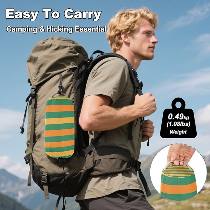 Camping Hammock Outdoor Hammocks for Outside Green Orange Stripe Beach Trees Portable Lightweight with Pockets Tree Straps Indoor
