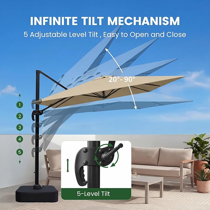 Olilawn 9' X 12' Patio Umbrella with Base Included, Large Outdoor Cantilever Offset Patio Umbrellas Rectangular Aluminum Umbrella with 360-degree Rotation & Infinite Tilt Adjustment for Backyard Hosting, Poolside Luxury, Garden Soirees, Coastal Deck En...
