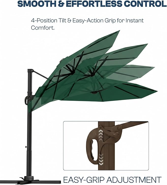 11 FT Round Cantilever Umbrella,Easy Tilt, Fade Resistant & 360° Rotation, Offset for Pool Deck Backyard Patiodark green (Base not Included)