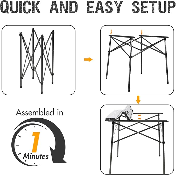 Portal Lightweight Aluminum Folding Square Table Roll Up Top 4 People Compact Table with Carry Bag for Camping, Picnic, Backyards, BBQ, Silver