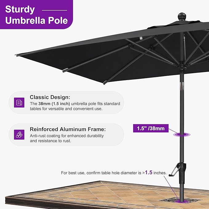 PURPLE LEAF 8' x 5' Rectangle Patio Market Umbrella with Base Outdoor Table Umbrellas Aluminum Frame Sun Shade with 8 Sturdy Ribs Tilt for Garden Deck Lawn Pool Gray