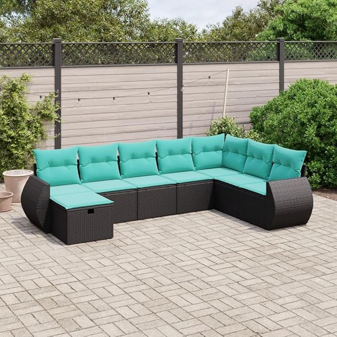 8 Piece Patio Sofa Set with Cushions, Outdoor Dining Sets Patio Conversation Set Sectional Sofa Outdoor Sofa Sets for Poolside Piazza Garden Negotiation Area Black Poly Rattan