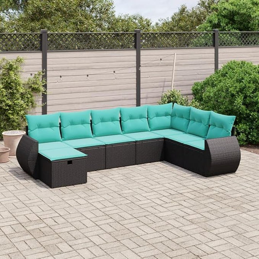 8 Piece Patio Sofa Set with Cushions, Outdoor Dining Sets Patio Conversation Set Sectional Sofa Outdoor Sofa Sets for Poolside Piazza Garden Negotiation Area Black Poly Rattan