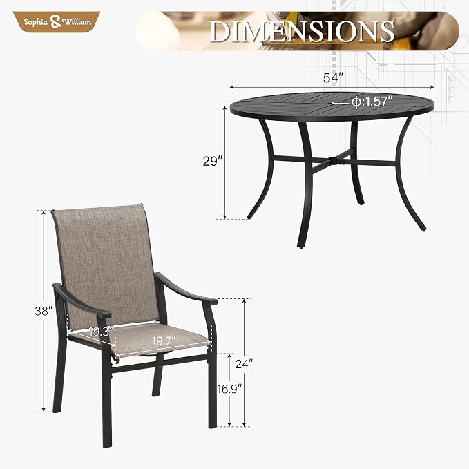 Sophia & William Outdoor Dining Set for 6, All-Weather & Durable Round Patio Table and Chairs Set, Patio Furniture Set for Lawn, Yark, and Courtyard
