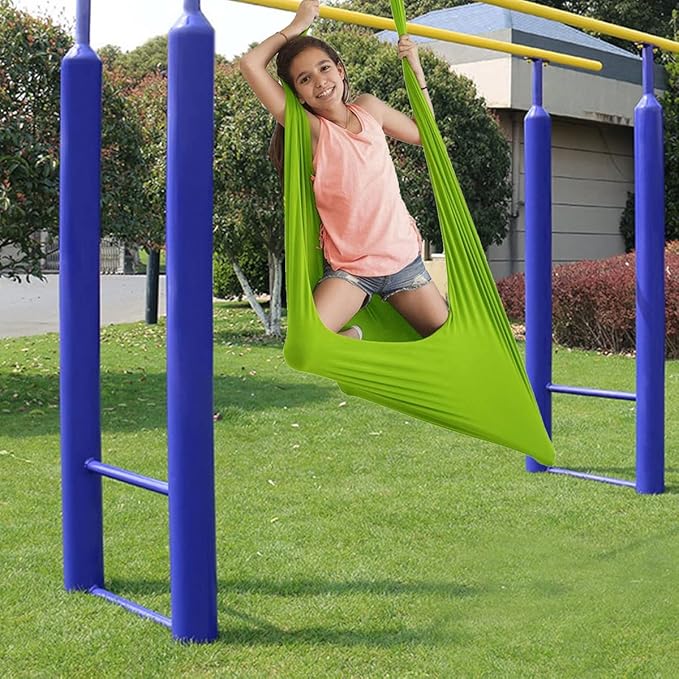 Sensory Swing for adults Indoor kids Therapy Swing Calming Snuggle Hammock durable strong fabric swing Height Adjustable Beneficial to child's spatial awareness ( Color : Grass green , Size : 1M x 2.8