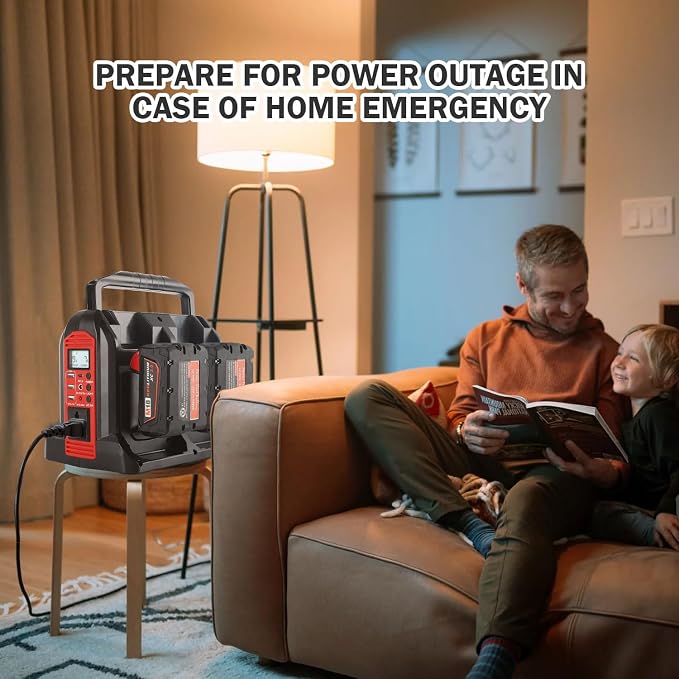350W Power Inverter for Milwaukee 18V Li-ion Battery, 4-Port 20V to 120V Pure Sine Wave Inverter with LED Light 1 USB-C Port 3USB-A Ports 1DC Port Power Station for Outdoor Camping for M18