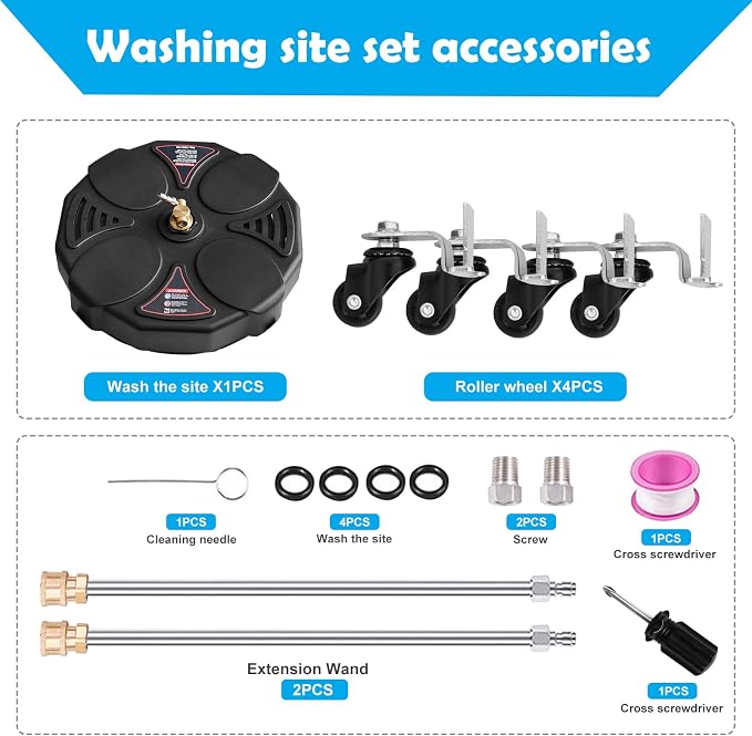 13" Pressure Washer Surface Cleaner with Turbo,Selkie Power Washer Driveway Attachment with 2 Power Washer Extension Wands &4 Wheels & 360 Rotating Turbo Nozzle,2500 PSI