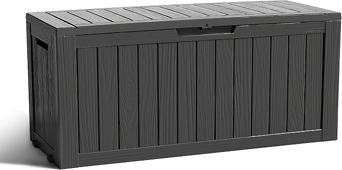 90 Gallon Waterproof Outdoor Deck Box, Lockable Resin Storage Container for Garden Tools, Patio Cushions & Picnic Supplies, Easy Assembly, Black