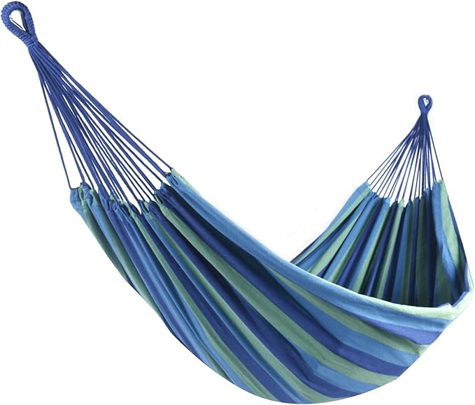 Bonnlo Brazilian Outdoor Hammock, Cotton Material, Extra Long and Wide, for Travel, Backyard, Porch and Indoor, with Portable Carrying Bag, Blue