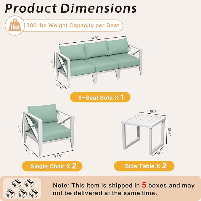 MBY 7-Piece Oversized Aluminum Patio Furniture Set–White Outdoor Conversation Sofa Set with Coffee Table, Deep Seating, Rust-Proof, All-Weather for Backyard, Deck, Balcony