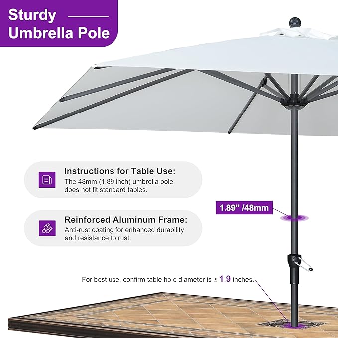 PURPLE LEAF 10' x 10' Square Patio Market Umbrella with Base Outdoor Table Umbrellas Aluminum Frame Sun Shade with 8 Sturdy Ribs for Garden Deck Lawn Pool White