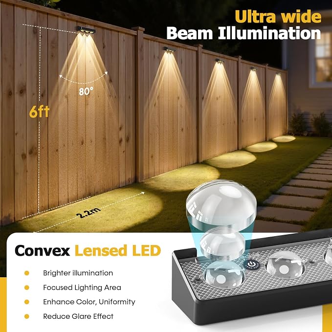 Solar Fence Lights,8 Pack Solars Deck Light,RGB Color,Outdoor Bulb Waterproof Led IP65,Power Patio Lamp with Lenses for Outside/Backyard/Railing/Yard(Black)