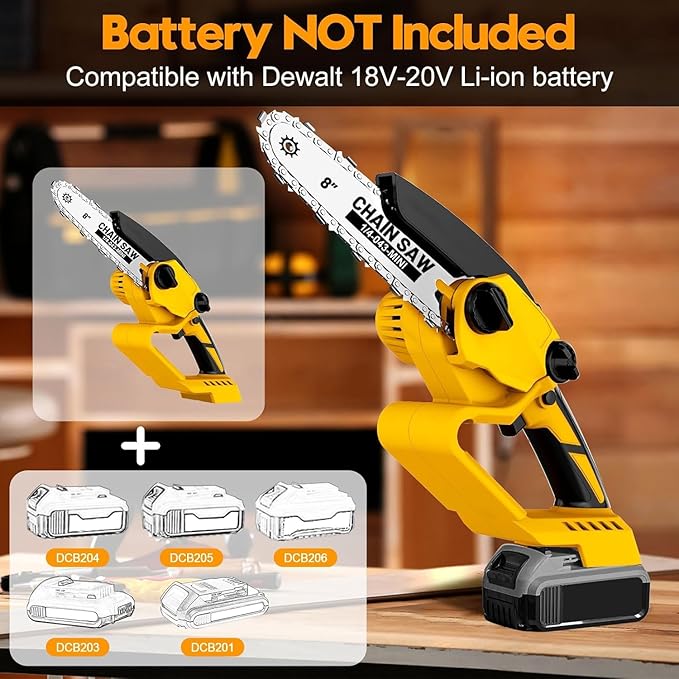 Cordless Mini Chainsaw for Dewalt 20V MAX Battery Powered (NO Battery), Electric Cordless Hand Chainsaw 8 Inch for Wood Cut Tree