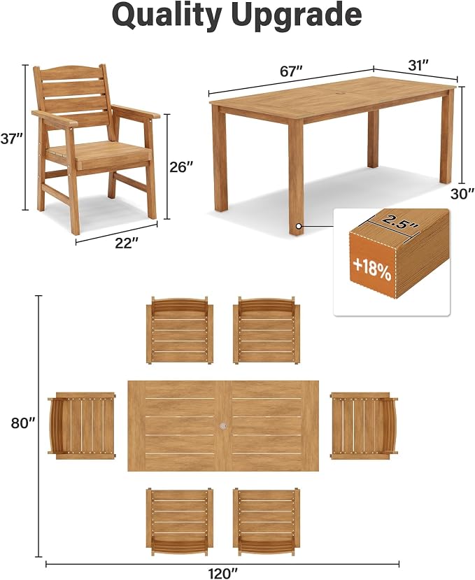 YEFU Patio Dining Sets 10-Piece: All-Weather Outdoor Table and Chairs with Umbrella Hole - Easy Assembly Patio Dining Set for 8 Modern HIPS Furniture with Aluminum Frame for Family with Deck Teak