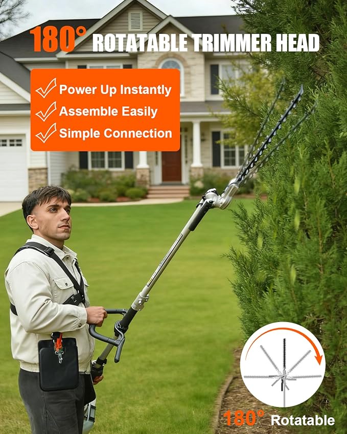52cc Powerful Weed Eater Gas Powered Weed Wacker NEO-TEC 5 in 1 Multi Functional Trimming Tools 2-Stroke Gas String Trimmer, Hedge Trimmer, Brush Cutter, Pole Saw Chainsaw Pruner with Extension Pole