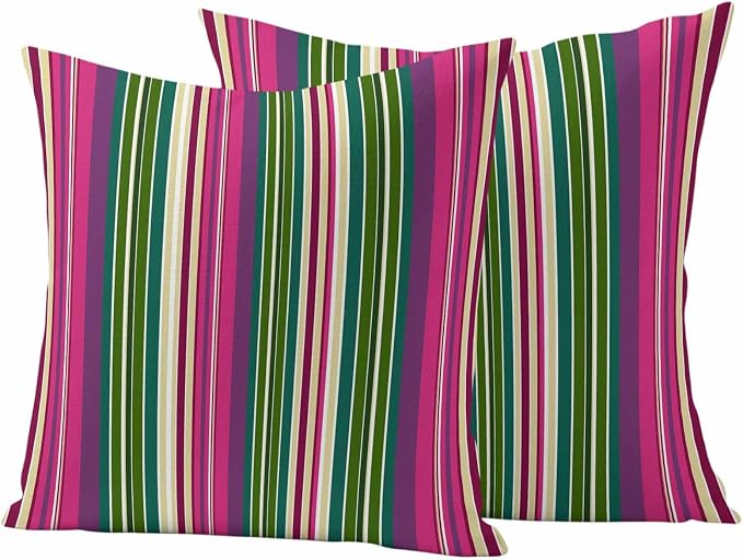 Outdoor Waterproof Throw Pillow Covers Set of 2 Pink Striped Pillowcases 18x18 Inches Geometric Green Stripes Decorative Pillows Cushion Case Patio Pillows for Couch Bed Chair Garden
