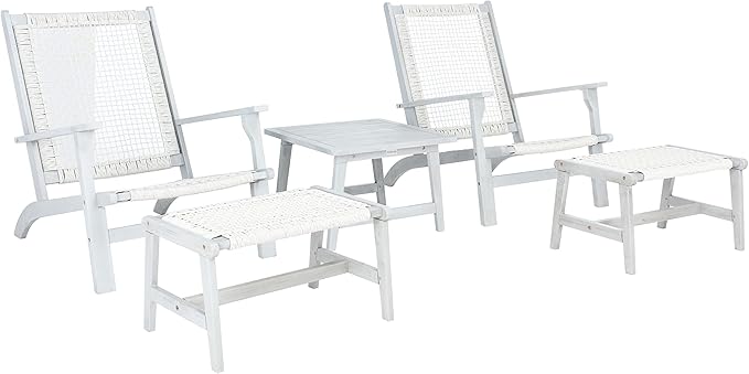 SAFAVIEH Outdoor Collection Chantelle Acacia Wood Woven Rattan 5-Piece Patio Set PAT7076B, Grey/Grey