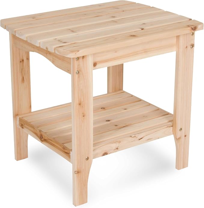 Shine Company Long Island Rectangular Solid Wood End Table, Outdoor Adirondack Side Table, Natural