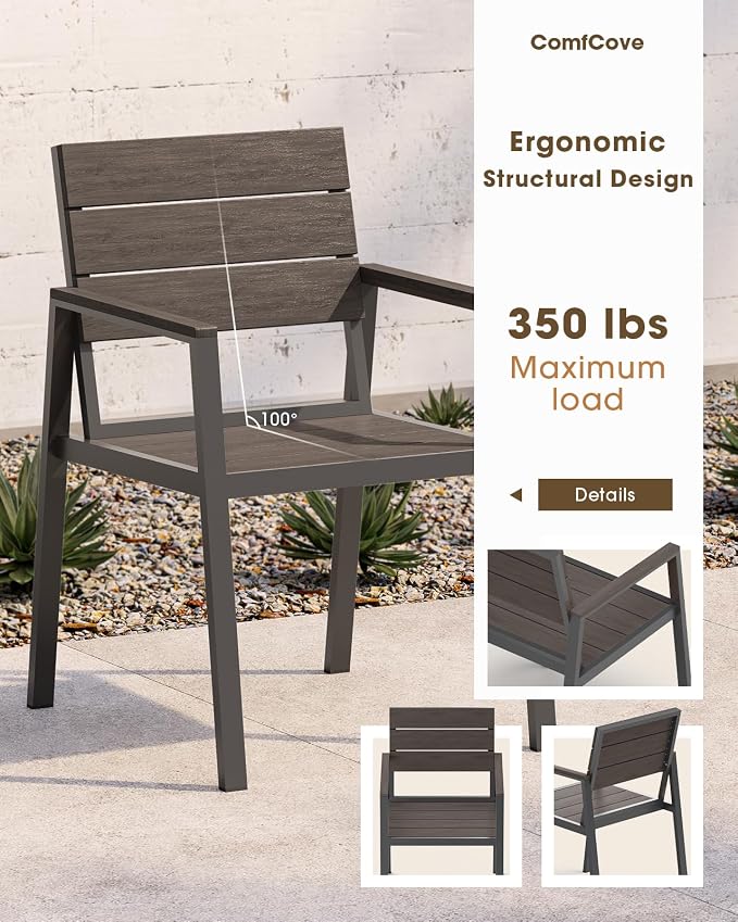 Outdoor Dining Chiars Set of 2, Aluminum Patio HDPS Outdooor Dining Chiars, All Weather Patio Furniture Set (Charcoal)