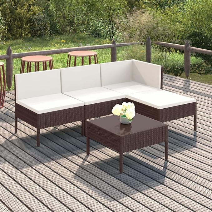 5 Piece Patio Lounge Set with Cushions,Patio Sofa,Outdoor Daybed,Patio Seating,Outdoor Furniture SetsPatio Conversation Sets,Modern Set,Outdoor Patio Chairs,for Backyard,Garden, Poly Rattan Brown