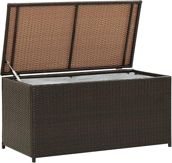 (Fast Shipments) Deck Storage Container, Organization & Outdoor Storage Container for Patio Furniture Pillows, Garden Tools Garden Storage Box Poly Rattan 39.3"x19.6"x19.6" Brown