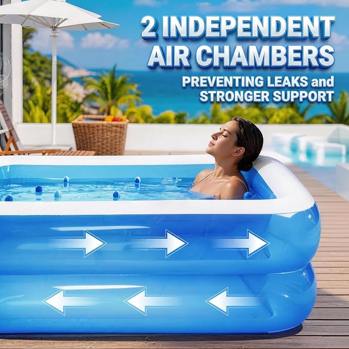 Full-Sized Inflatable Swimming Pool, Extra Large Blow Up Pool, Heavy Duty Above Ground Pool with Drain Valve, Leakproof Family Swim Pool for Backyard Patio Garden Outdoor Party (103''x69''x20'')